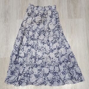 Margaret O'Leary Navy & White Paisley Tiered Maxi Skirt